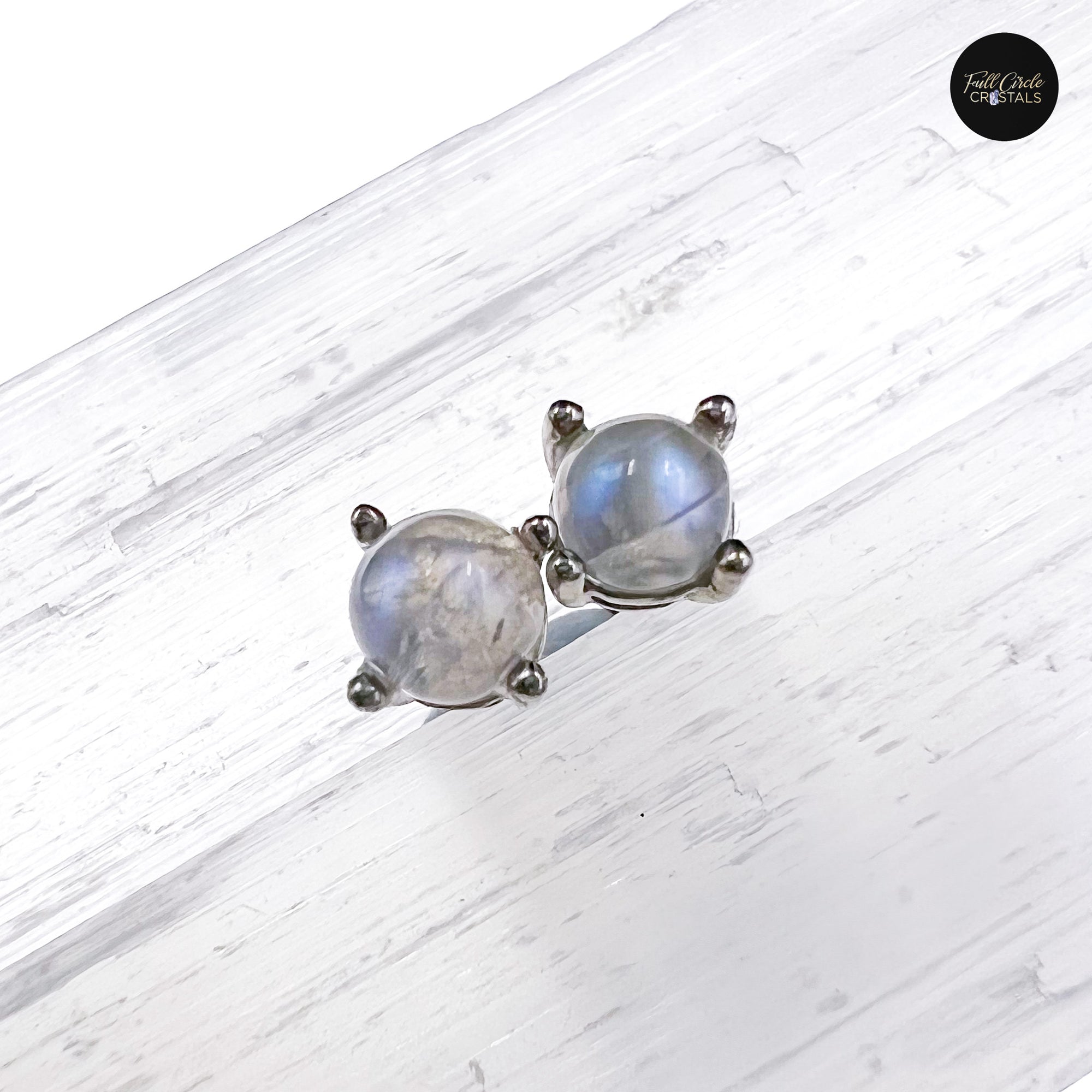 Moonstone with Blue Flash Earring Studs- Heart Mind Connection
