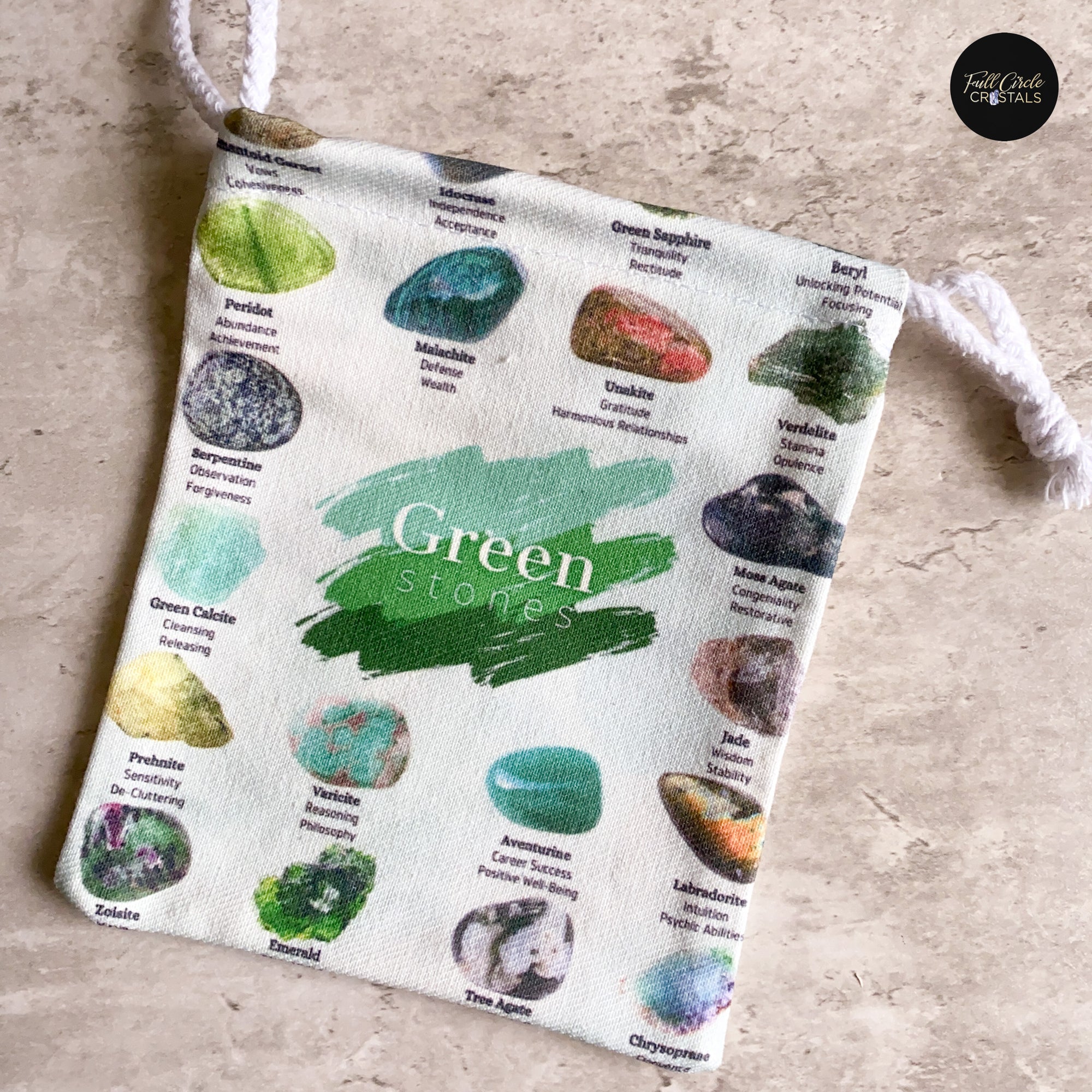 Green Crystals Cotton Pouch